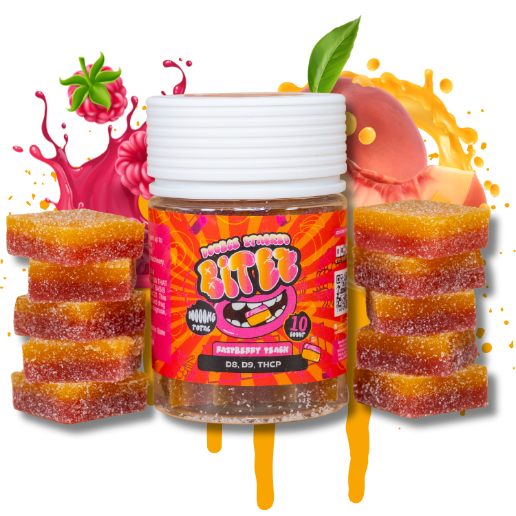 BITEZ Gummies 10,000MG Jarz - Delta-8 + Delta-9 + THCP - Raspberry Peach