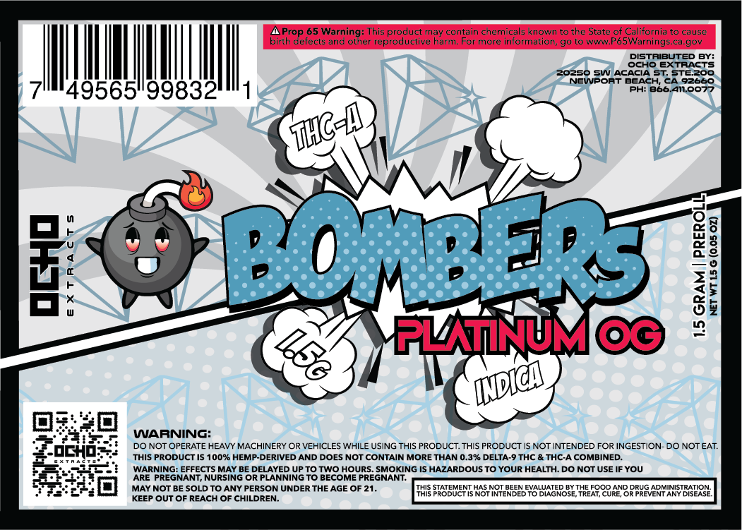 THCA Prerolls 1.5g Bombers Platinum OG – Ocho Extracts