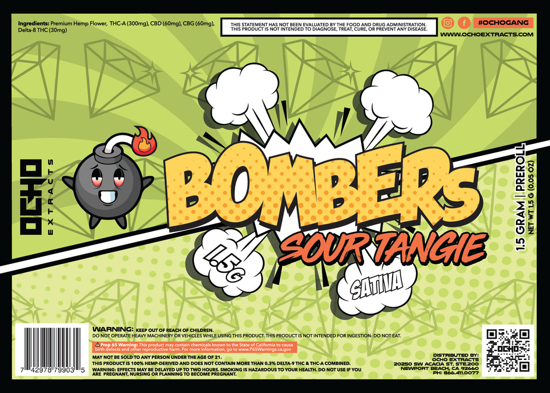 Bombers 1.5 Grams THCA Prerolls Sour Tangie
