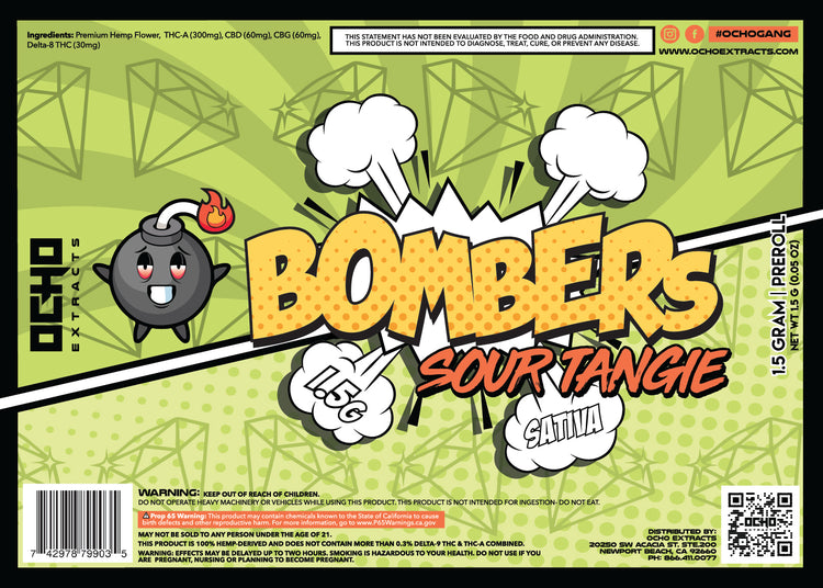 Bombers 1.5 Grams THCA Prerolls Sour Tangie
