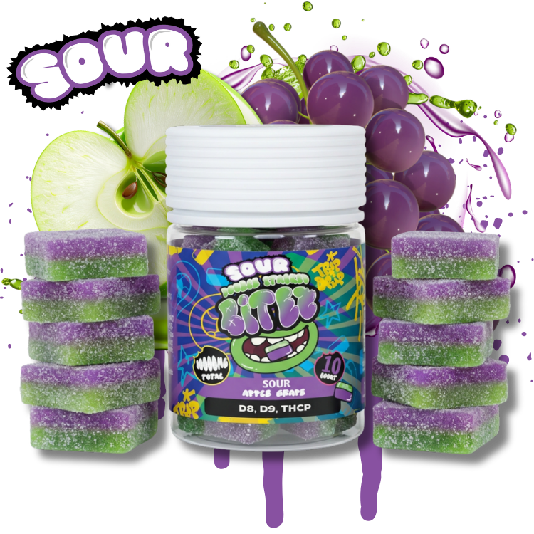 BITEZ Gummies 10,000MG Jarz - Delta-8 + Delta-9 + THCP - Sour Apple Grape