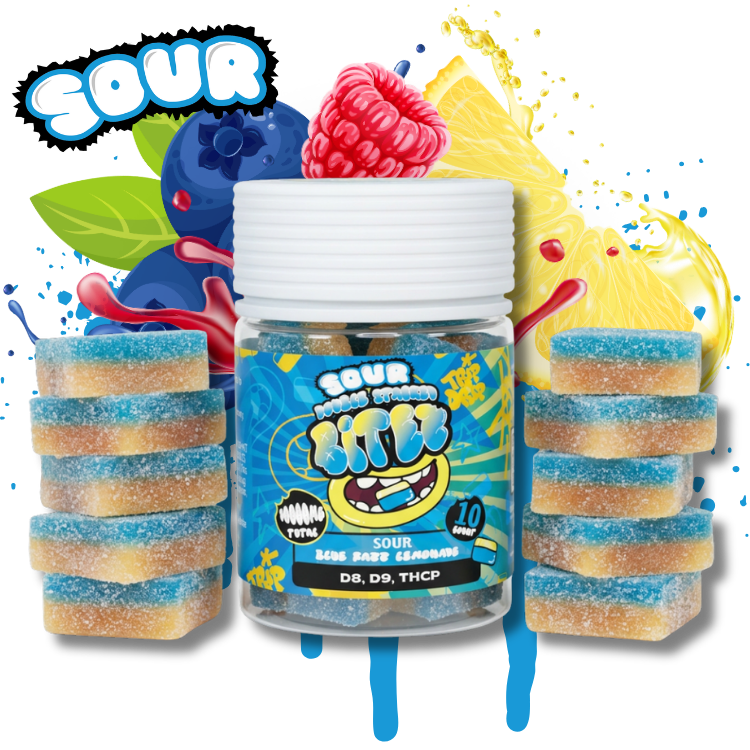 BITEZ Gummies 10,000MG Jarz - Delta-8 + Delta-9 + THCP - Sour Blue Razz Lemonade