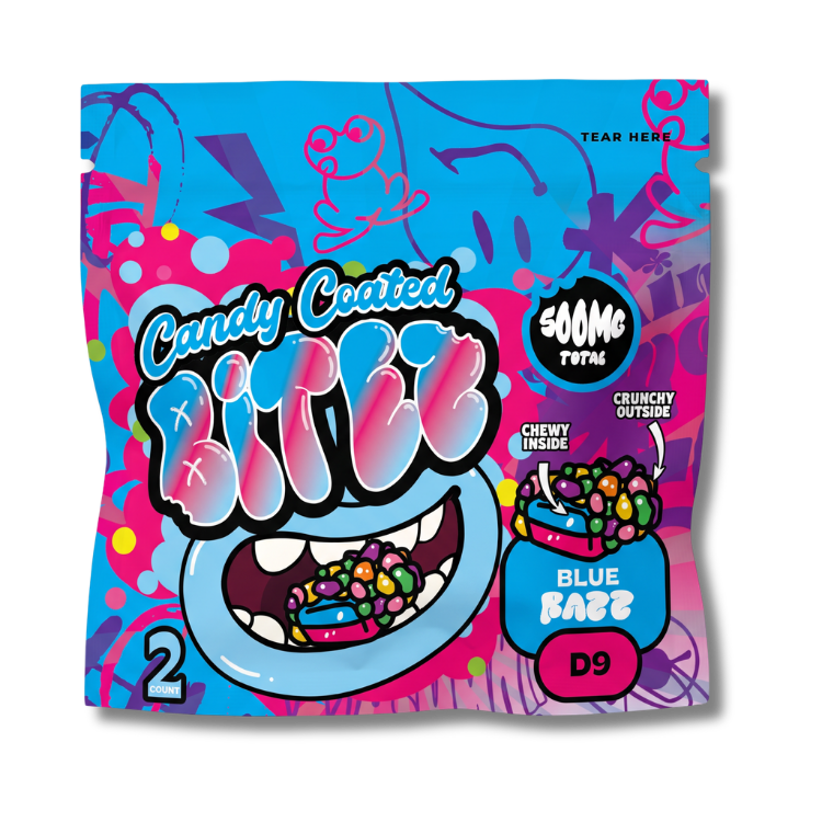 Candy Coated BITEZ Gummies 500mg Baggiez | Delta-9 | Blue Razz