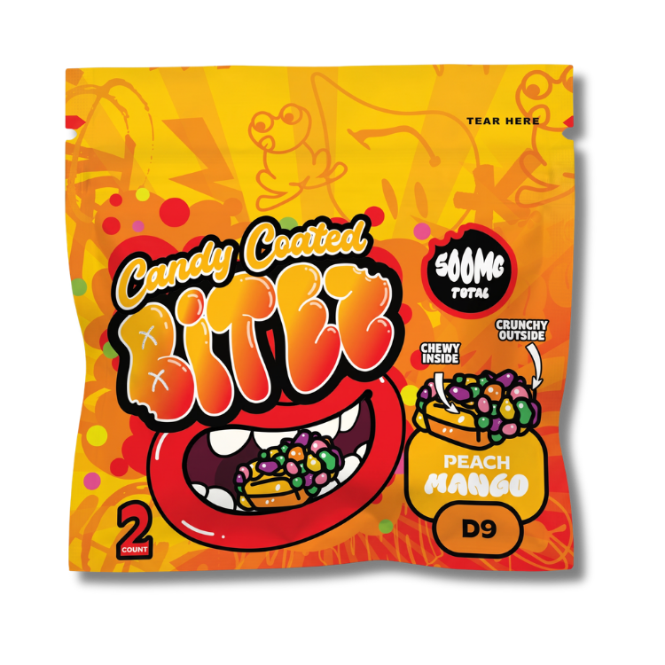 Candy Coated BITEZ Gummies 500mg Baggiez | Delta-9 | Peach Mango