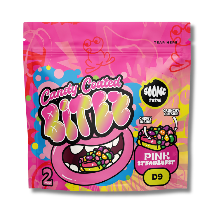 Candy Coated BITEZ Gummies 500mg Baggiez | Delta-9 | Pink Strawburst