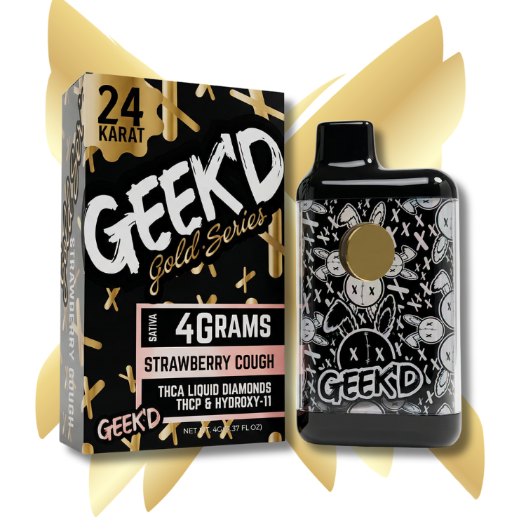 Geek'd Extracts - 24K Gold Series - Strawberry Cough - 4g THCA Disposable - Sativa