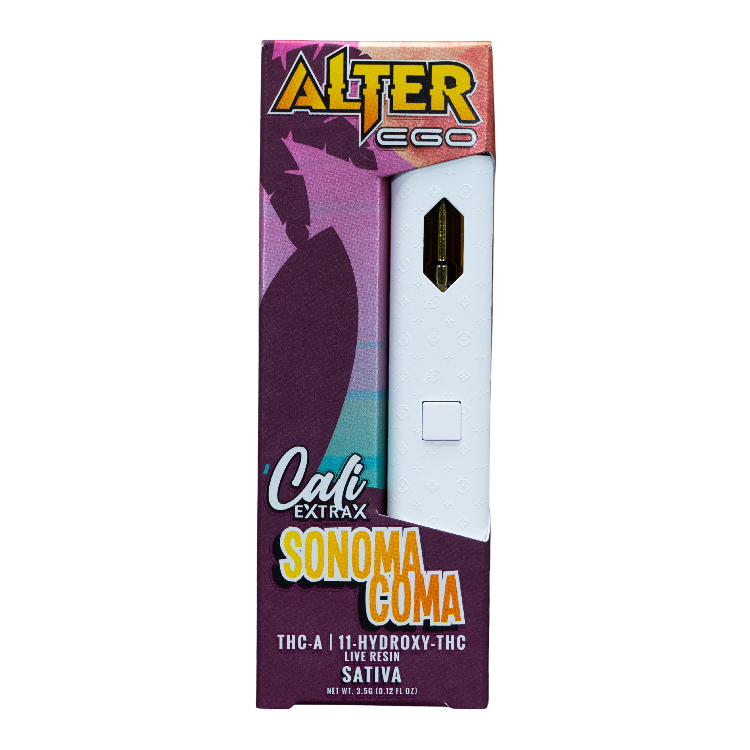 Alter Ego vape pen packaging with purple and yellow design on a white background