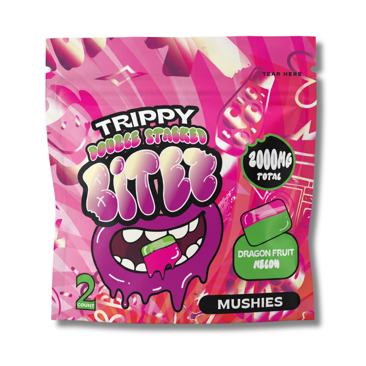 Trippy BITEZ Double-Stacked Mushies Gummies - Dragon Fruit Melon - 2,000mg